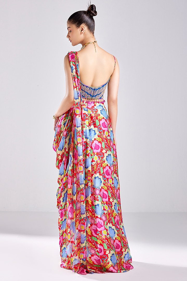 Red Cotton Silk & Georgette Printed Dhoti Skirt Set by DiyaRajvvir at Pernia's Pop Up Shop