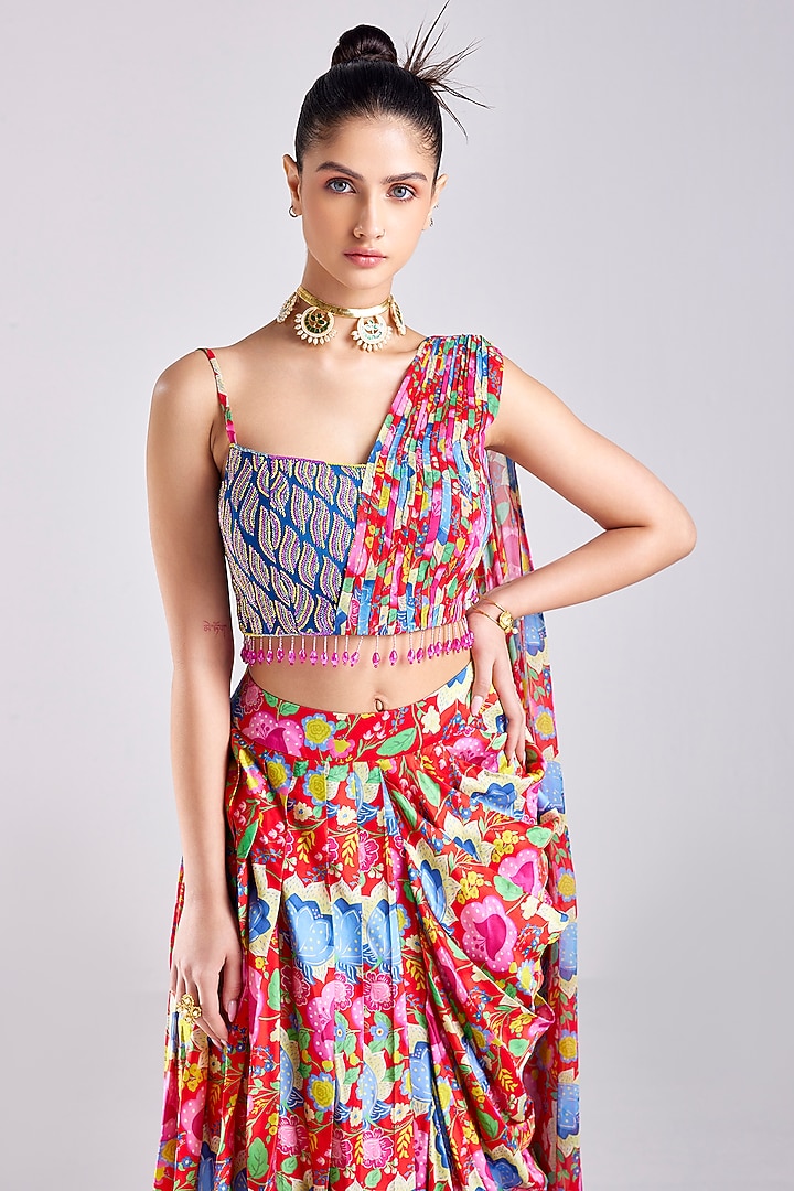 Red Cotton Silk & Georgette Printed Dhoti Skirt Set by DiyaRajvvir at Pernia's Pop Up Shop