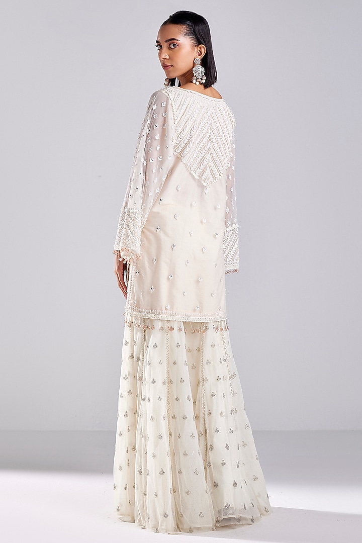 Ivory Tulle Embroidered Gharara Set by DiyaRajvvir at Pernia's Pop Up Shop