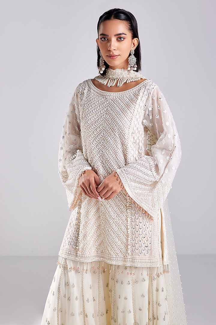 Ivory Tulle Embroidered Gharara Set by DiyaRajvvir at Pernia's Pop Up Shop