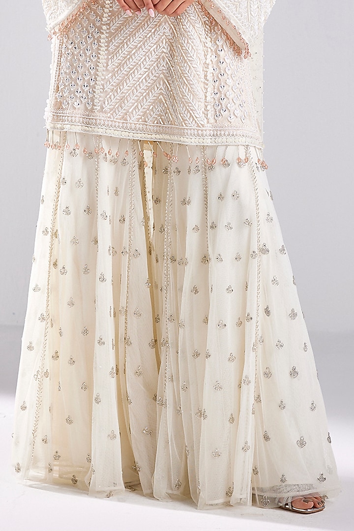 Ivory Tulle Embroidered Gharara Set by DiyaRajvvir at Pernia's Pop Up Shop
