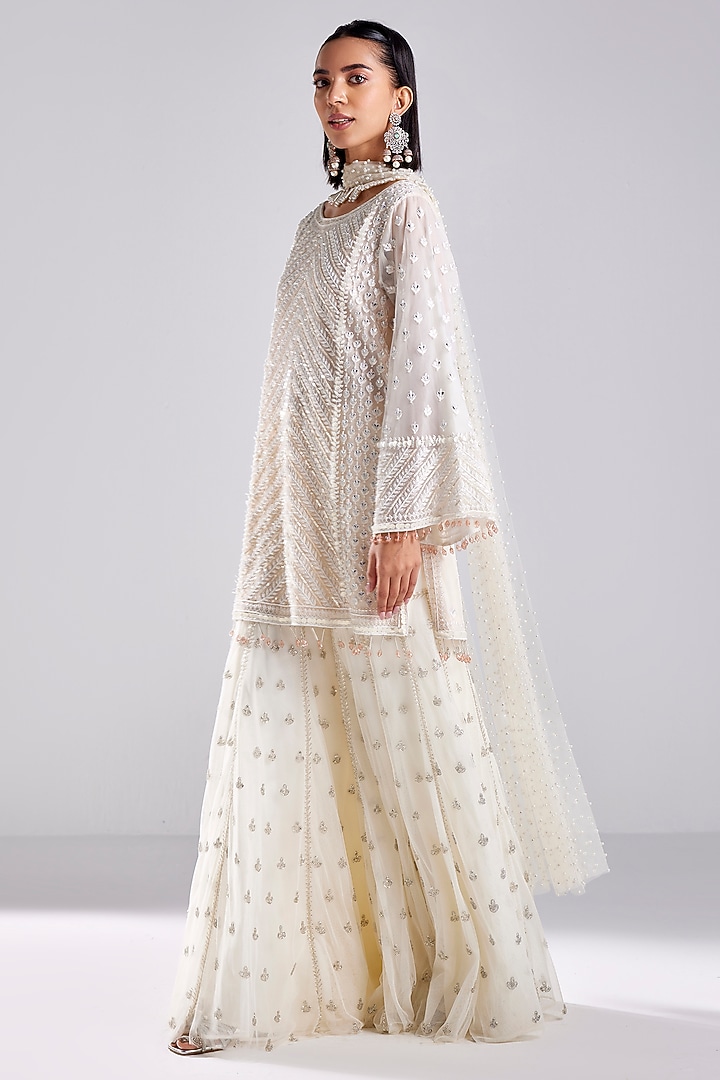 Ivory Tulle Embroidered Gharara Set by DiyaRajvvir at Pernia's Pop Up Shop