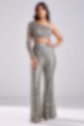 Grey Tulle Embellished Pant Set by DiyaRajvvir