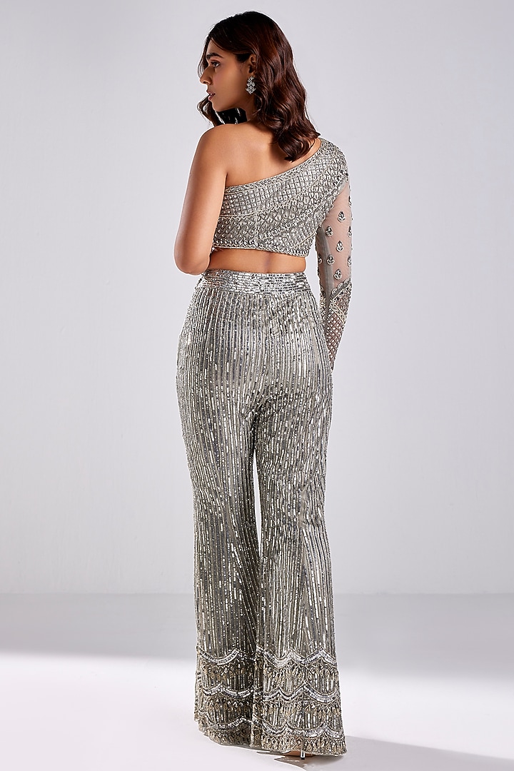 Grey Tulle Embellished Pant Set by DiyaRajvvir at Pernia's Pop Up Shop