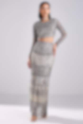 Grey Tulle Embellished Pencil Skirt Set by DiyaRajvvir at Pernia's Pop Up Shop