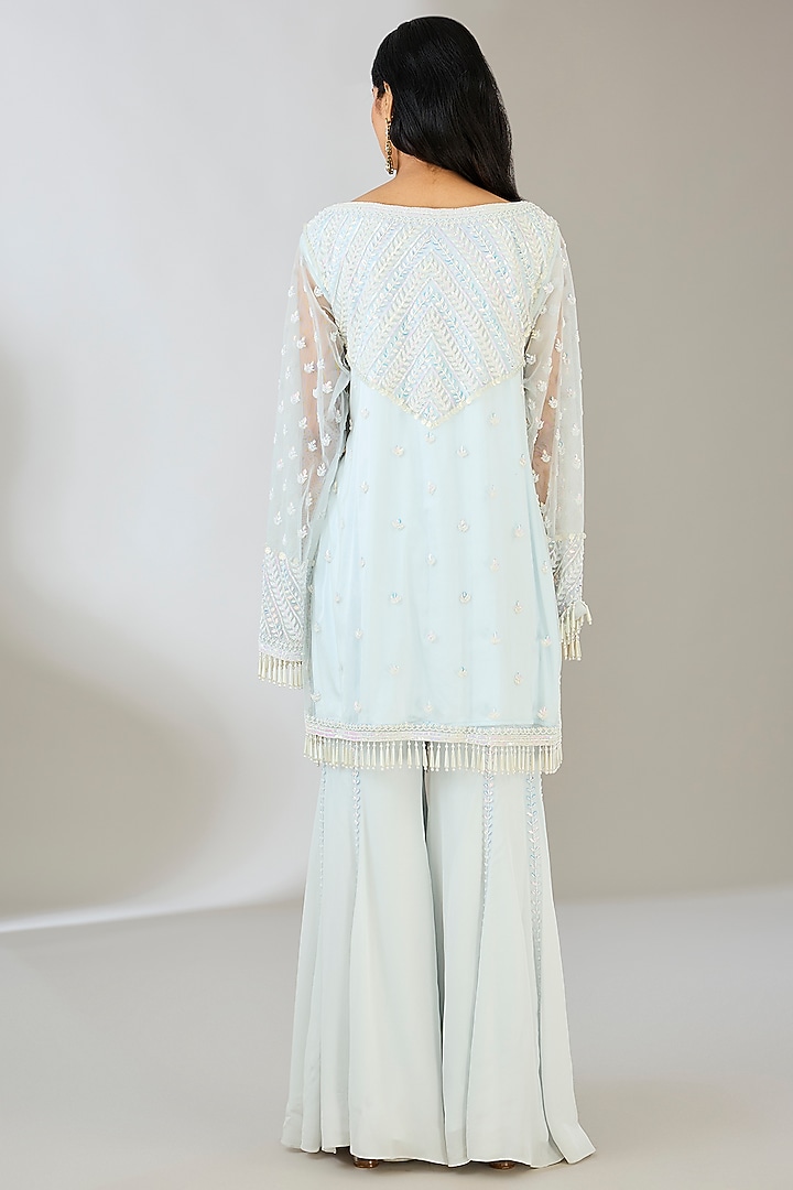 Ivory Tulle Embroidered Gharara Set by DiyaRajvvir at Pernia's Pop Up Shop