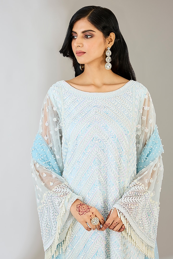 Ivory Tulle Embroidered Gharara Set by DiyaRajvvir at Pernia's Pop Up Shop