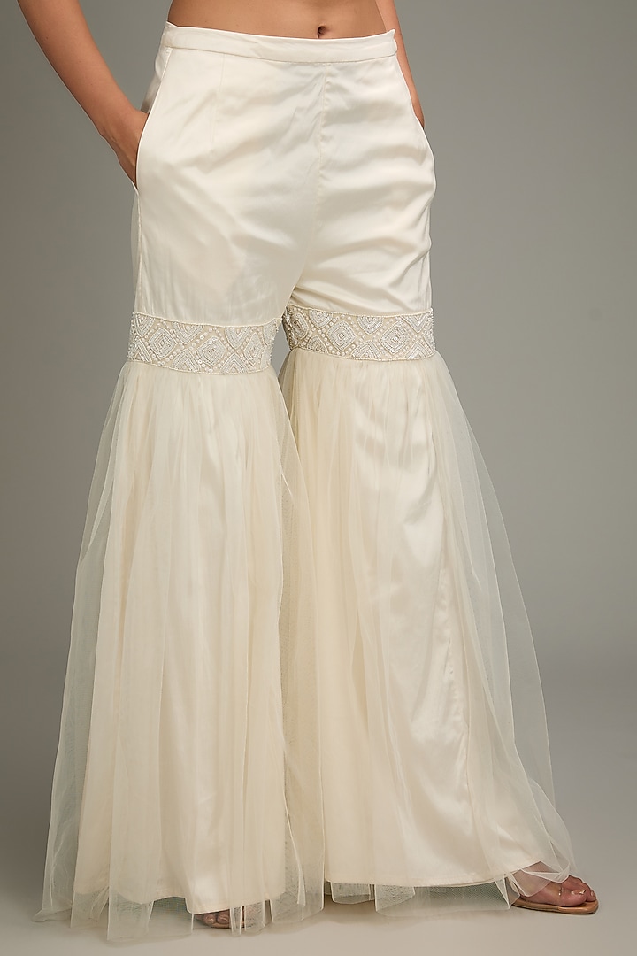 Ivory Tulle Diamond Embroidered Gharara Set by DiyaRajvvir at Pernia's Pop Up Shop