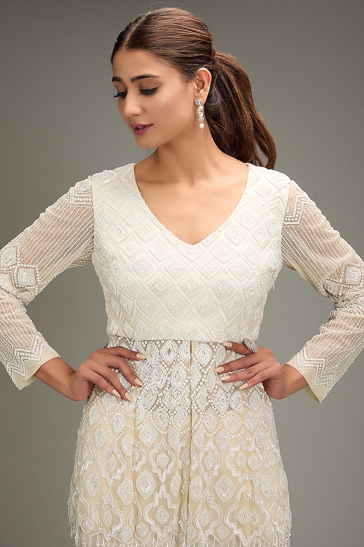 Ivory Tulle Diamond Embroidered Gharara Set by DiyaRajvvir at Pernia's Pop Up Shop