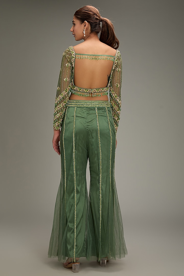Sage Green Tulle Cutdana Embroidery Pant Set by DiyaRajvvir at Pernia's Pop Up Shop