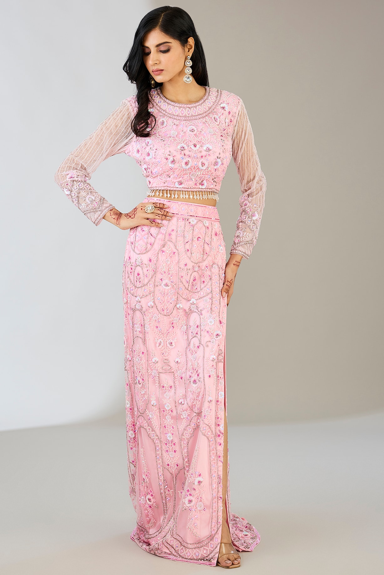 sachin and babi light blue dress Marchesa Notte Embroidered Pencil Dress main image 1