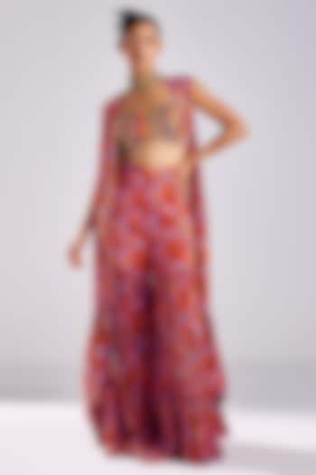 Rust Modal & Crepe Printed Gharara Set by DiyaRajvvir at Pernia's Pop Up Shop