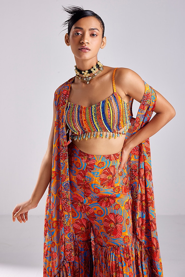 Rust Modal & Crepe Printed Gharara Set by DiyaRajvvir at Pernia's Pop Up Shop