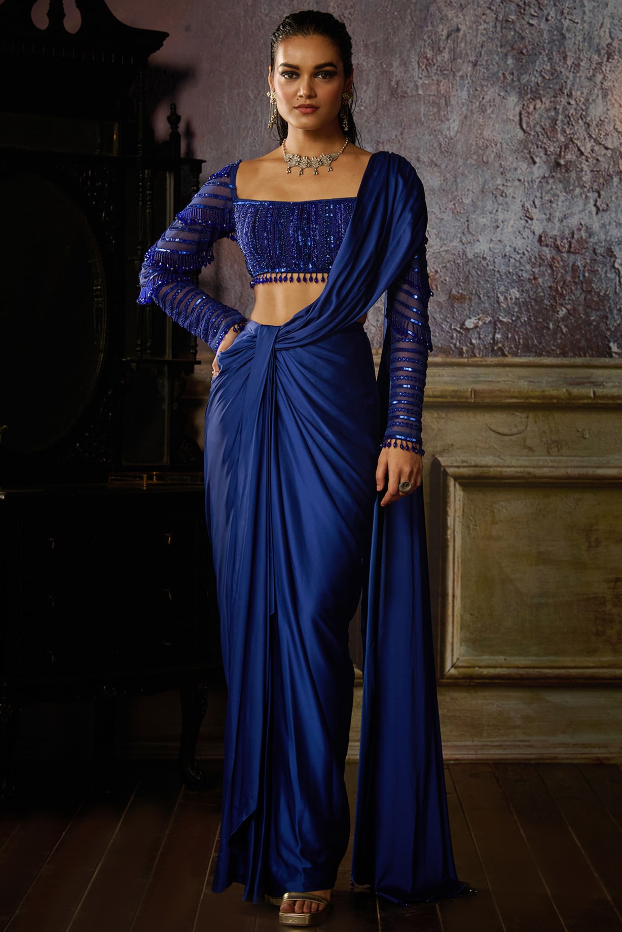 slim fit dress slacks Cobalt Blue Multi Cotton Floral Smocked Sleeveless Maxi Dress - All Dresses