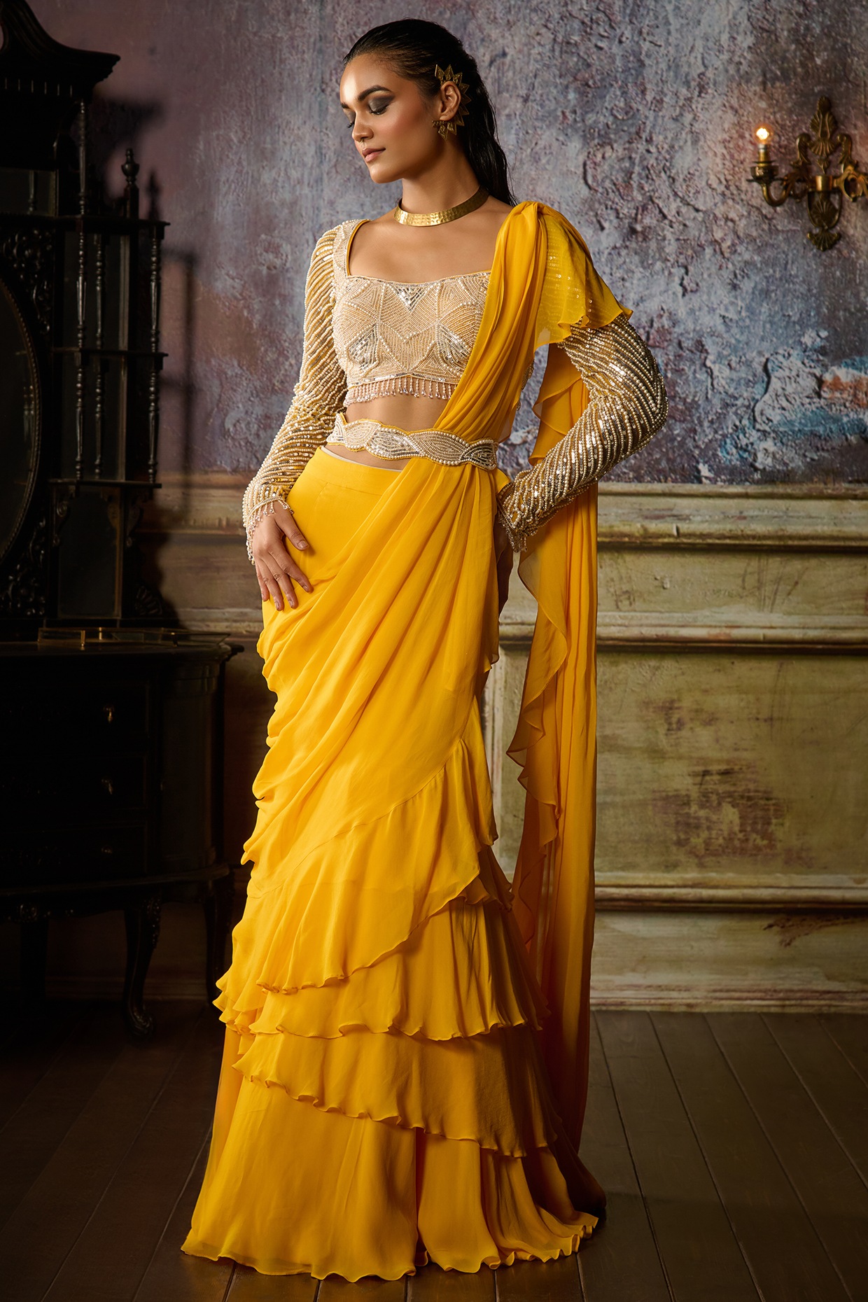 Ruffle skirt saree top