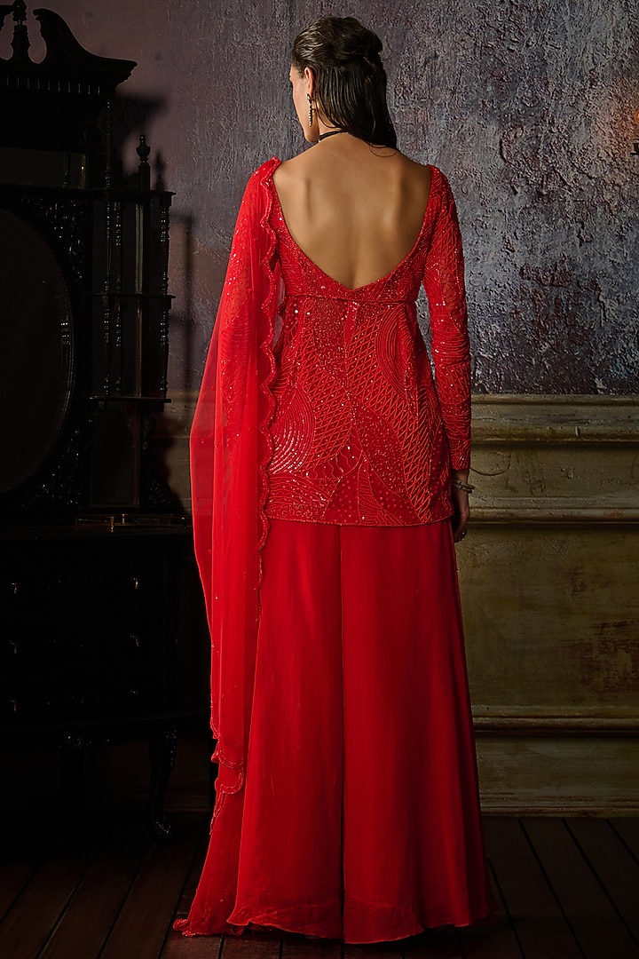 Red Organza Bridal Sharara Set by DiyaRajvvir at Pernia's Pop Up Shop