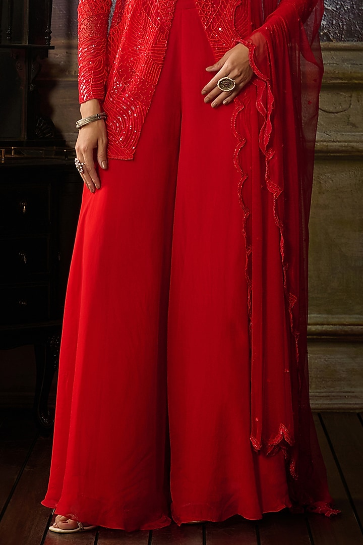 Red Organza Bridal Sharara Set by DiyaRajvvir at Pernia's Pop Up Shop