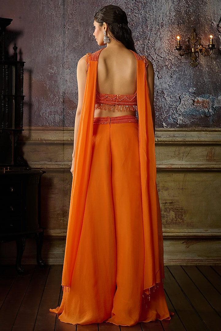 Orange Organza Wedding Sharara Set by DiyaRajvvir at Pernia's Pop Up Shop
