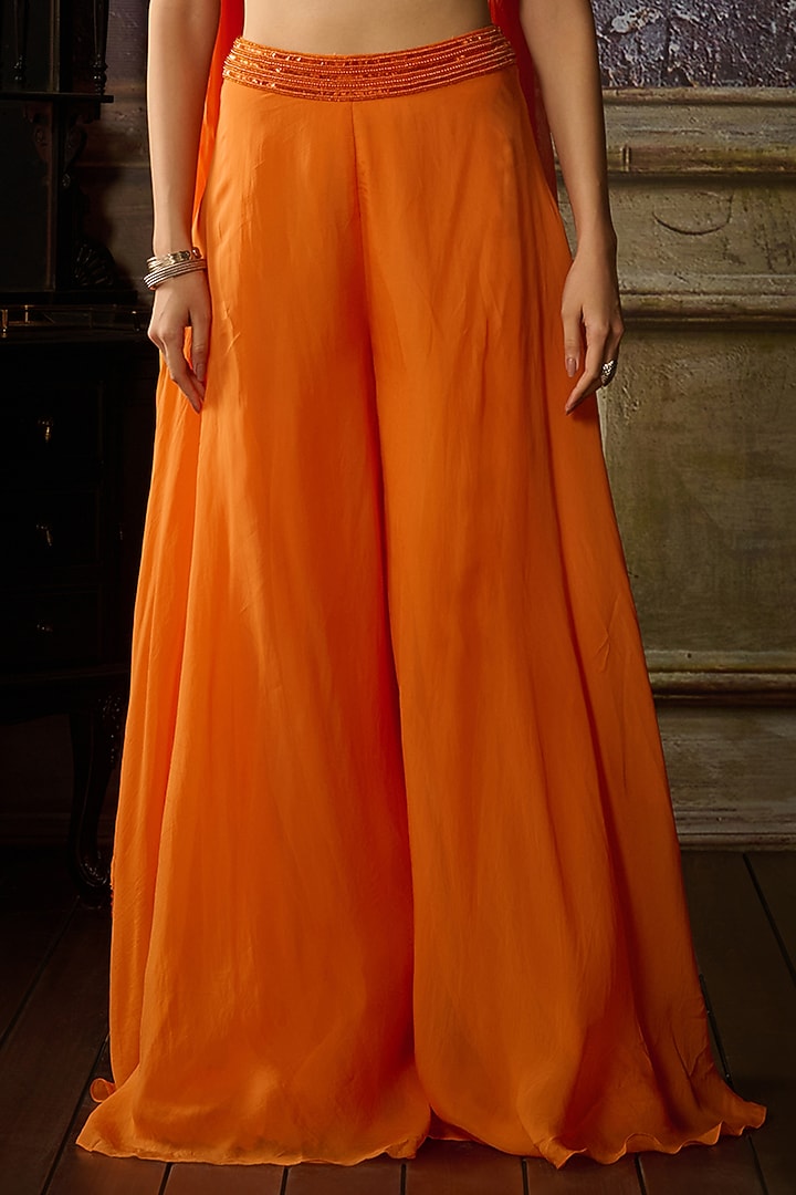 Orange Organza Wedding Sharara Set by DiyaRajvvir at Pernia's Pop Up Shop