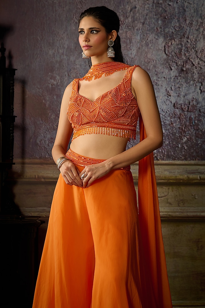 Orange Organza Wedding Sharara Set by DiyaRajvvir at Pernia's Pop Up Shop