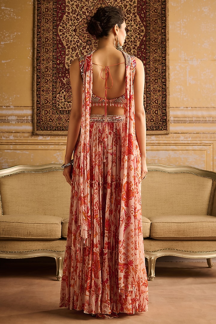 Orange Georgette Floral Jaal Printed Gharara Set by DiyaRajvvir at Pernia's Pop Up Shop