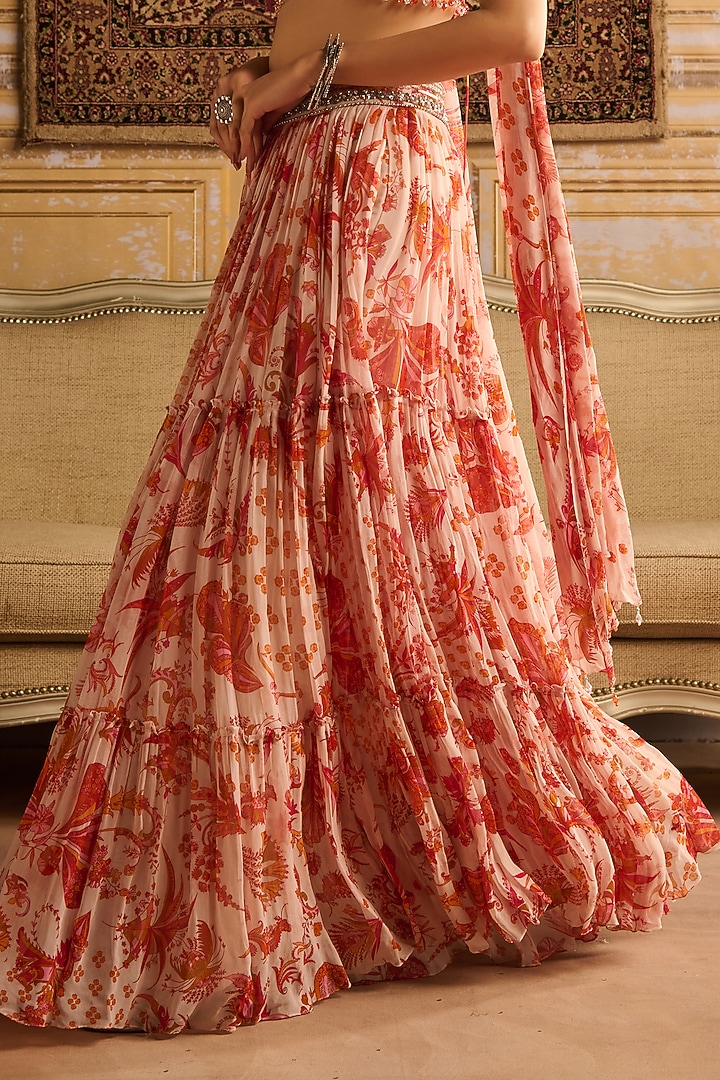 Orange Georgette Floral Jaal Printed Gharara Set by DiyaRajvvir at Pernia's Pop Up Shop
