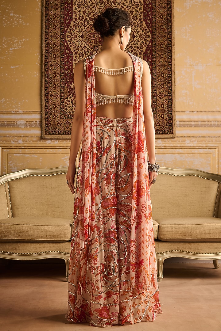 Orange Georgette Floral Jaal Printed Wedding Sharara Set by DiyaRajvvir at Pernia's Pop Up Shop