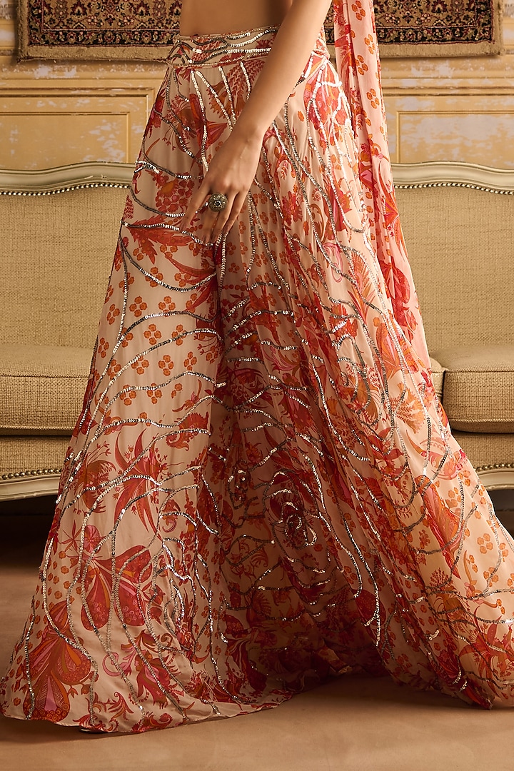Orange Georgette Floral Jaal Printed Wedding Sharara Set by DiyaRajvvir at Pernia's Pop Up Shop