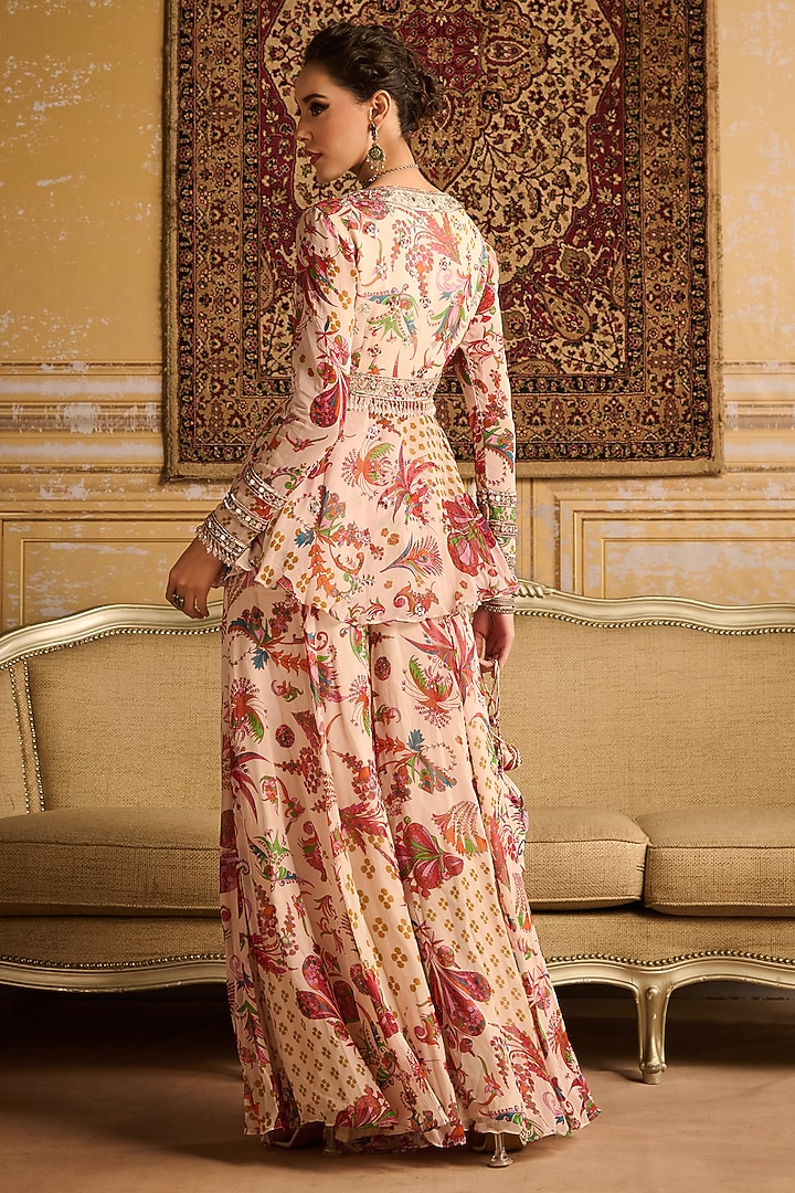 Red Georgette Floral Jaal Printed Wedding Sharara Set by DiyaRajvvir at Pernia's Pop Up Shop