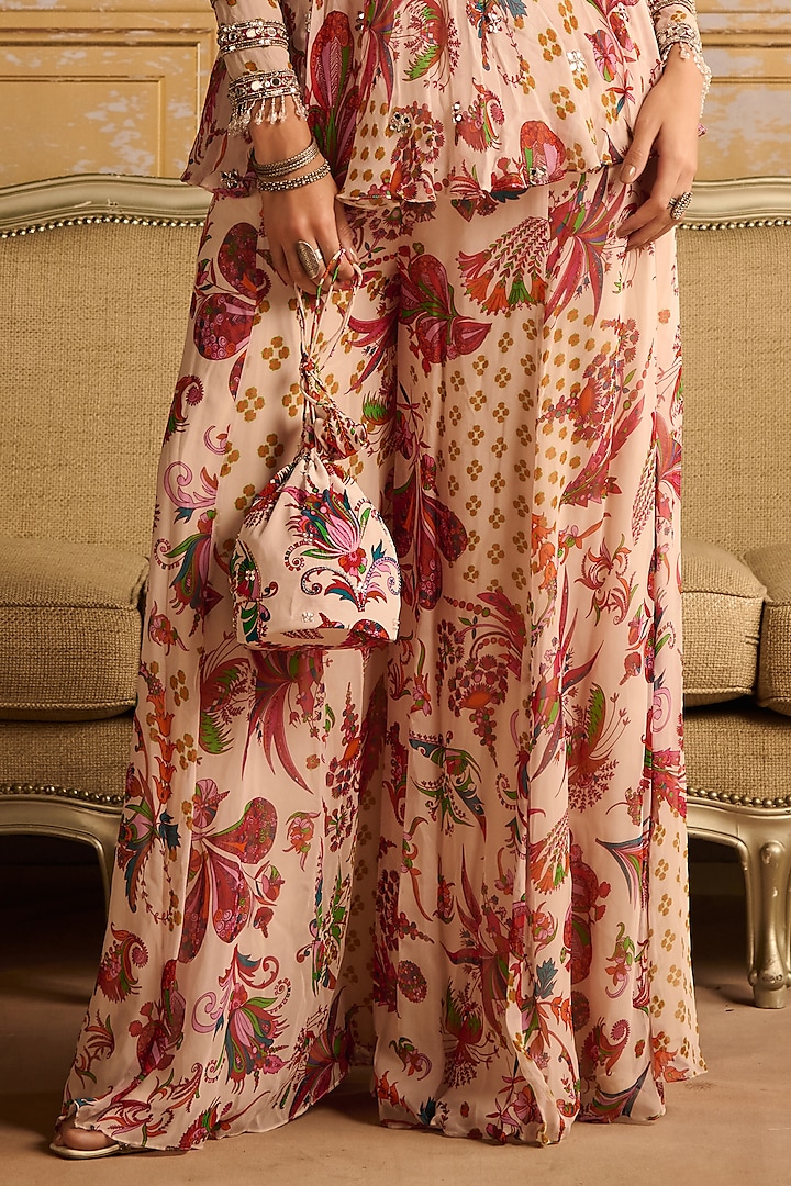 Red Georgette Floral Jaal Printed Wedding Sharara Set by DiyaRajvvir at Pernia's Pop Up Shop