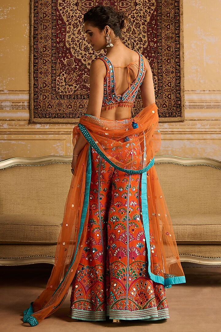 Orange Raw Silk Printed Bridal Sharara Set by DiyaRajvvir at Pernia's Pop Up Shop