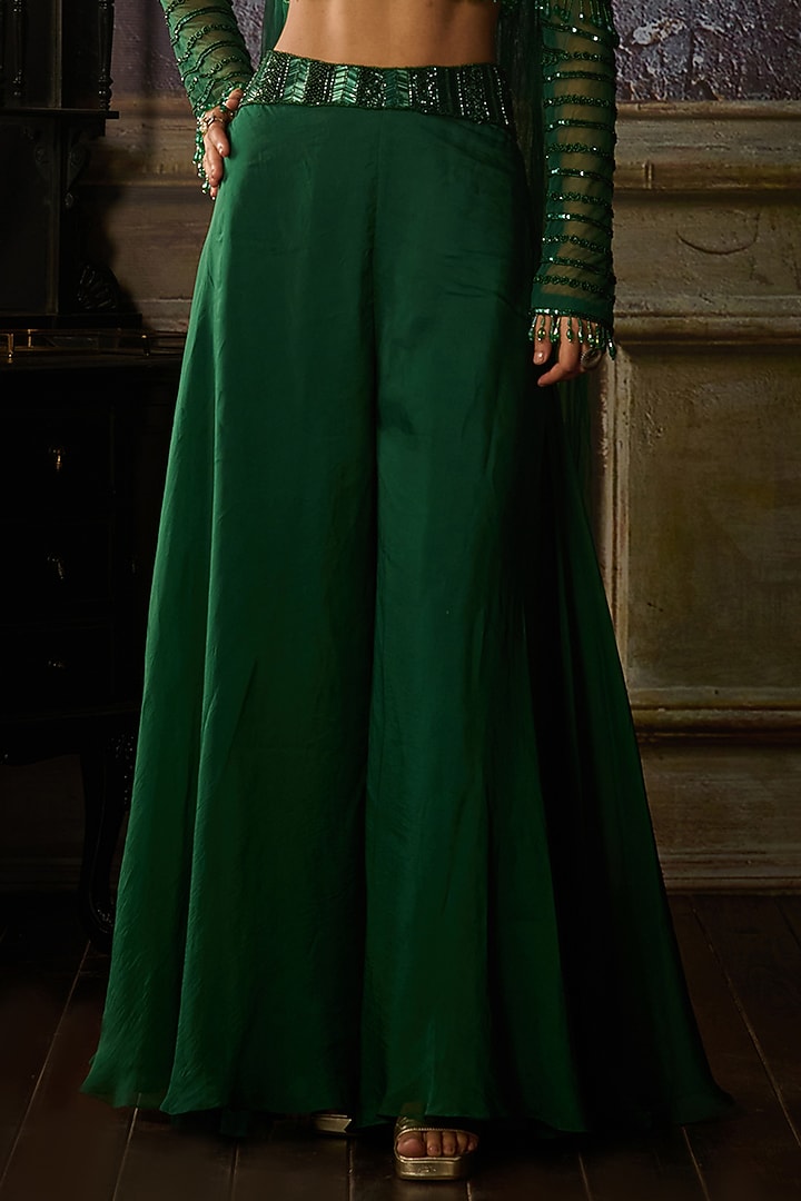 Bottle Green Organza Wedding Sharara Set by DiyaRajvvir at Pernia's Pop Up Shop