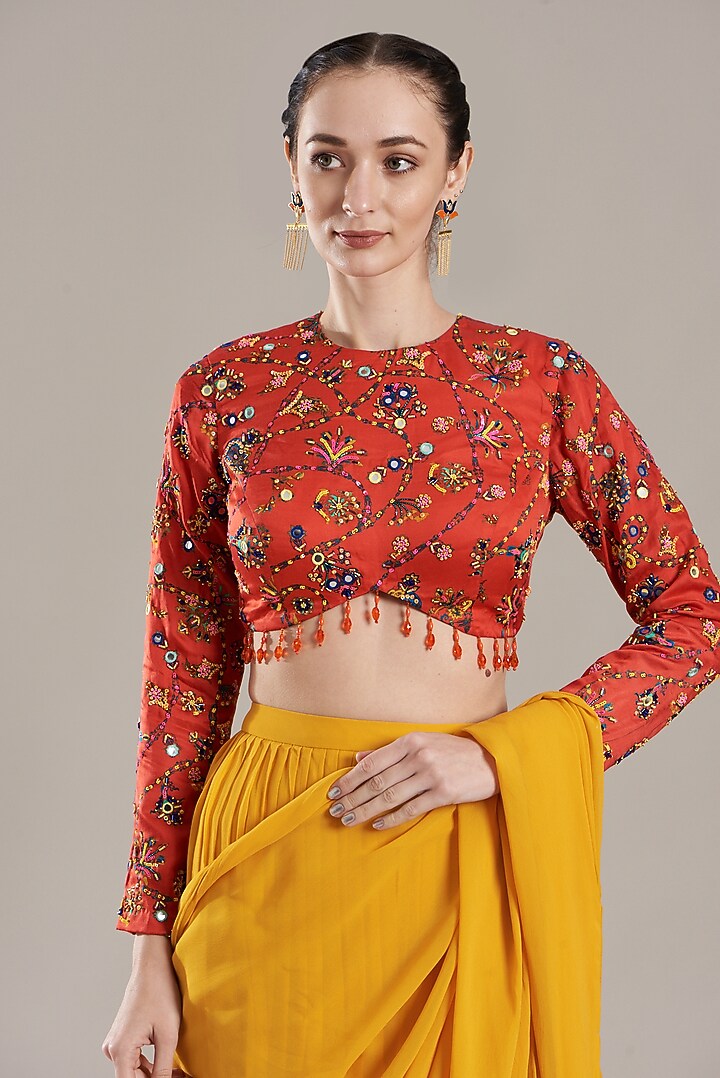 Yellow Georgette Layered Wedding Saree Set by DiyaRajvvir at Pernia's Pop Up Shop