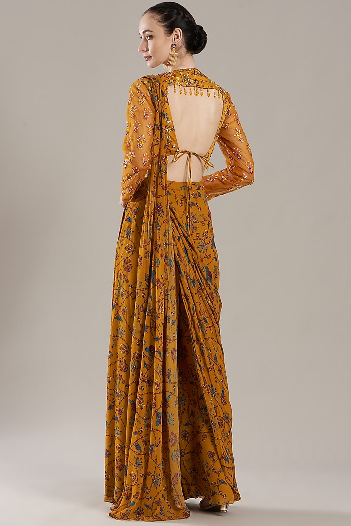 Yellow Modal & Georgette Digital Printed Sharara Wedding Saree Set by DiyaRajvvir at Pernia's Pop Up Shop