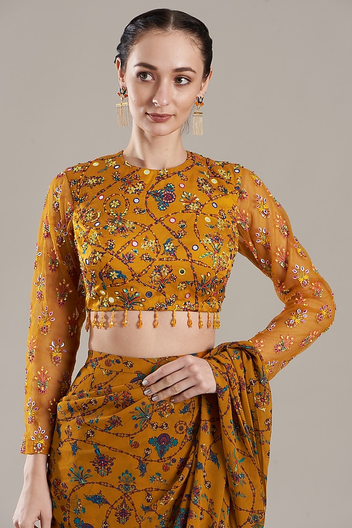 Yellow Modal & Georgette Digital Printed Sharara Wedding Saree Set by DiyaRajvvir at Pernia's Pop Up Shop