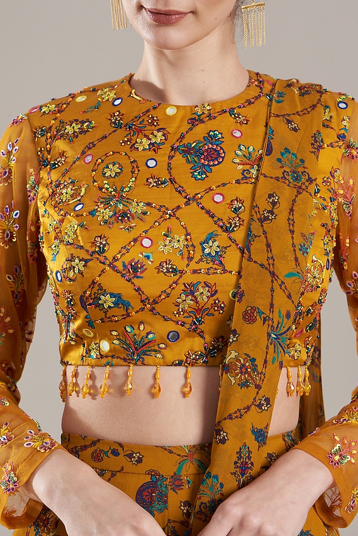 Yellow Modal & Georgette Digital Printed Sharara Wedding Saree Set by DiyaRajvvir at Pernia's Pop Up Shop
