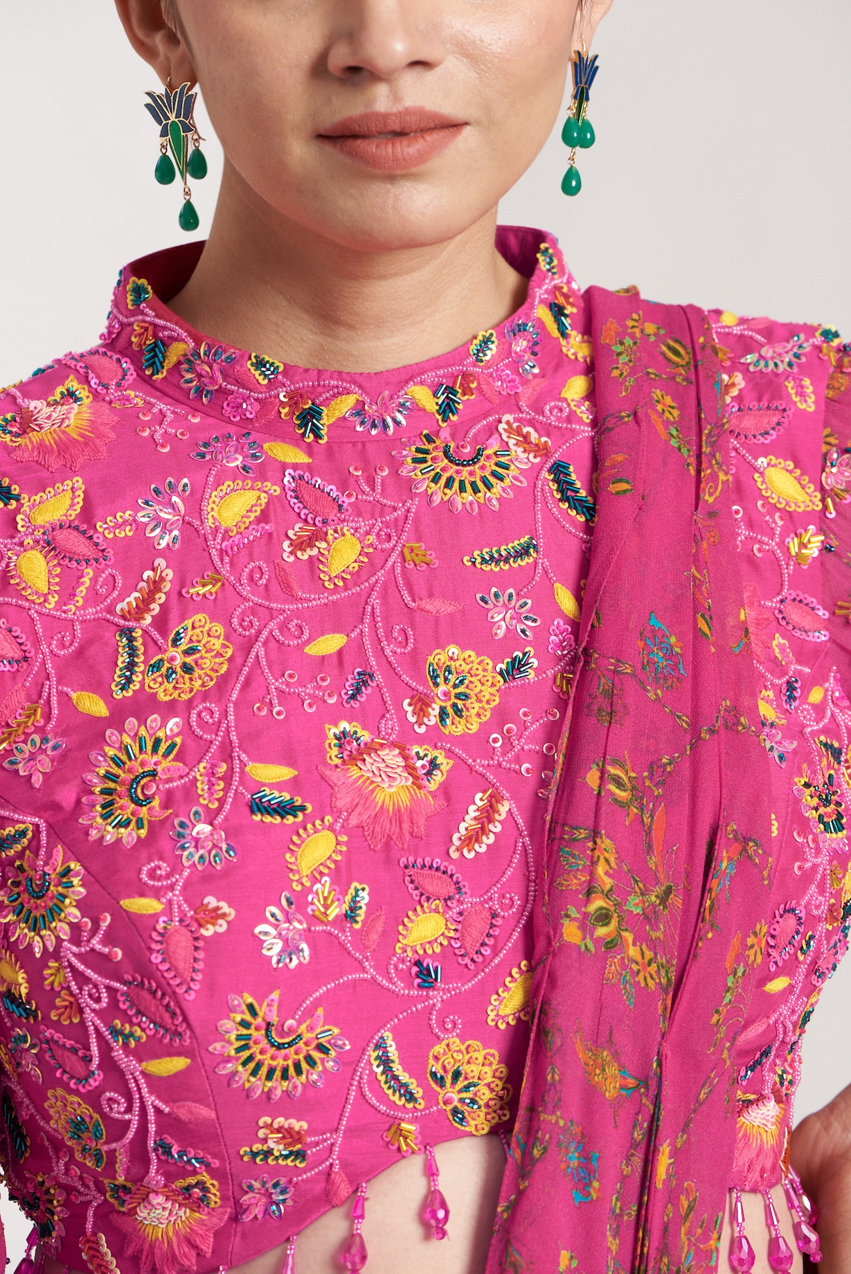 SHARNAMLI IN FUCHSIA RUFFLE SHARARA SAREE