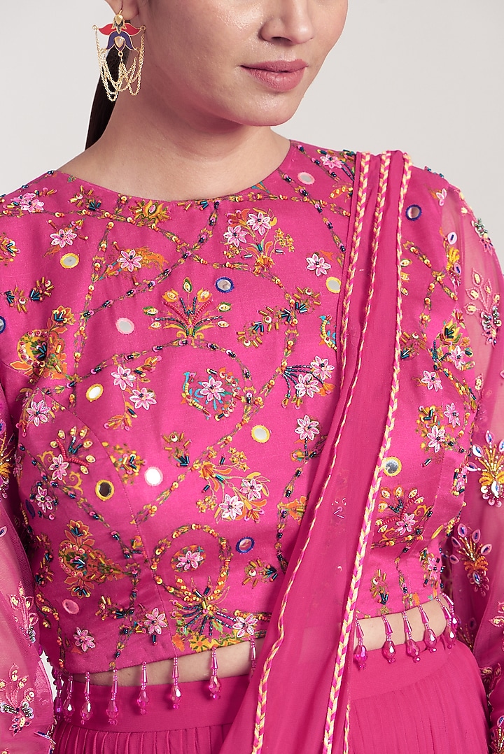 Fuchsia Georgette Sharara Wedding Saree Set by DiyaRajvvir at Pernia's Pop Up Shop
