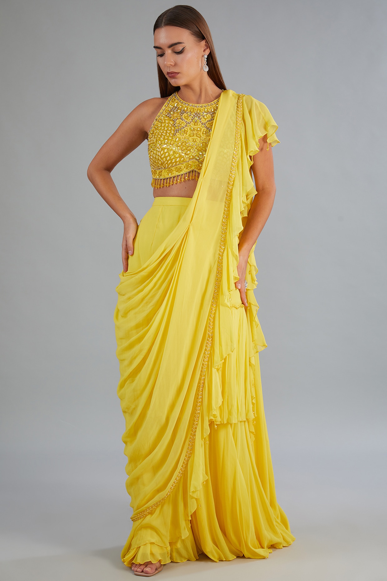Gotapatti Work Sari Georgette Saree Indian Designer Partywear Lehenga  Bollywood | eBay