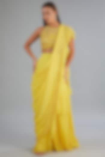 Yellow Tulle & Georgette Lehenga Saree Set by DiyaRajvvir at Pernia's Pop Up Shop