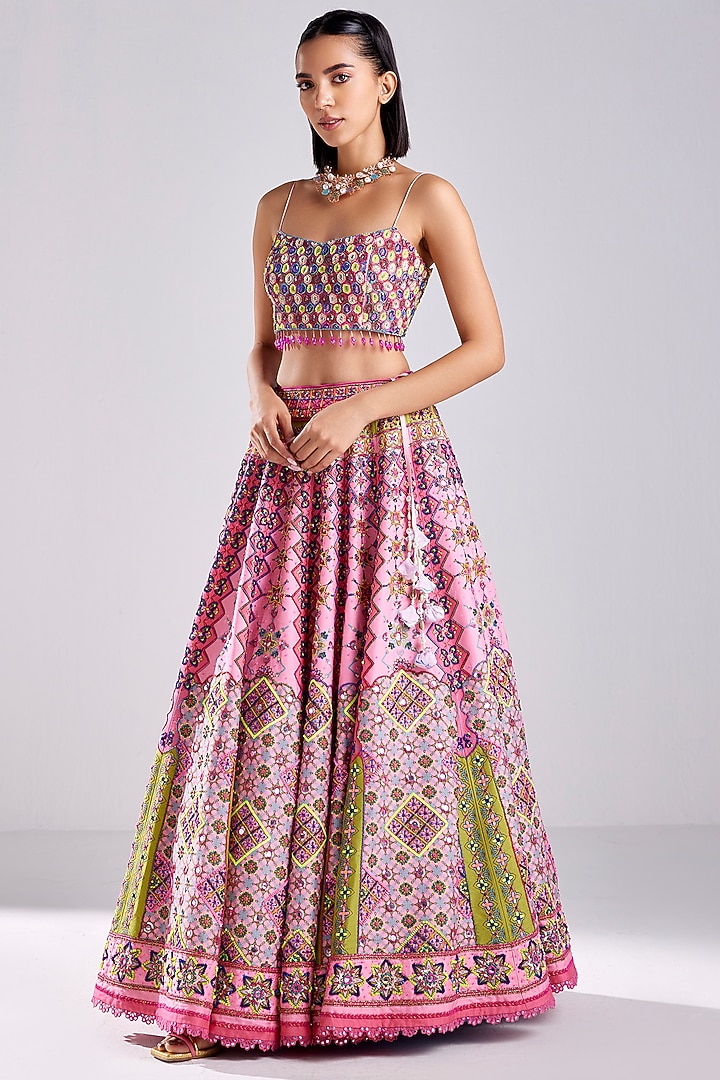 Women Onion Pink Art Silk Embroidered Lehenga Style Suit