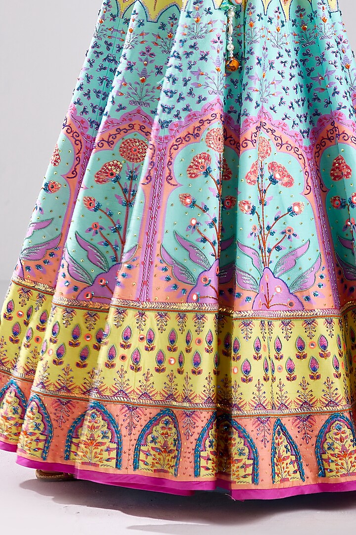 Pastel Yellow Raw Silk Floral Embroidered Wedding Lehenga Set by DiyaRajvvir at Pernia's Pop Up Shop