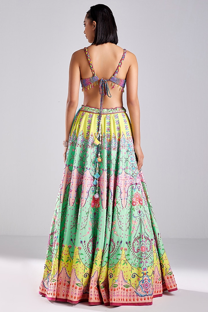 Multi-Colored Cotton Silk Floral Print & Embroidered Wedding Lehenga Set by DiyaRajvvir at Pernia's Pop Up Shop