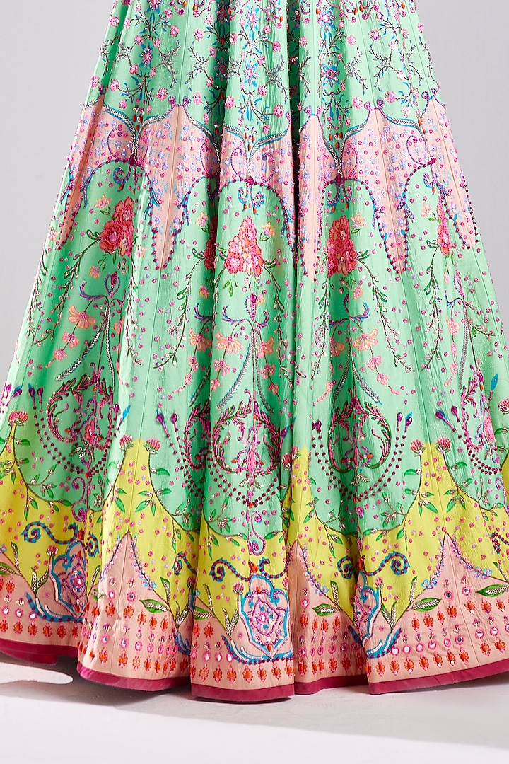 Multi-Colored Cotton Silk Floral Print & Embroidered Wedding Lehenga Set by DiyaRajvvir at Pernia's Pop Up Shop