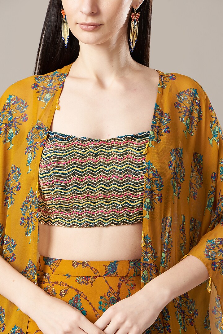 Yellow Printed Cape Set by DiyaRajvvir at Pernia's Pop Up Shop