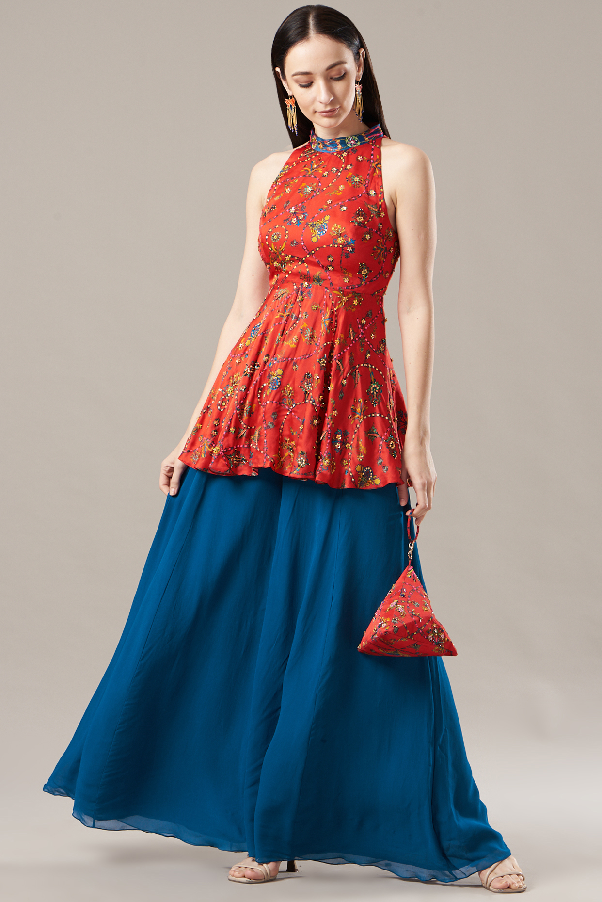 Blue Georgette Wedding Sharara Set by DiyaRajvvir at Pernia's Pop Up Shop