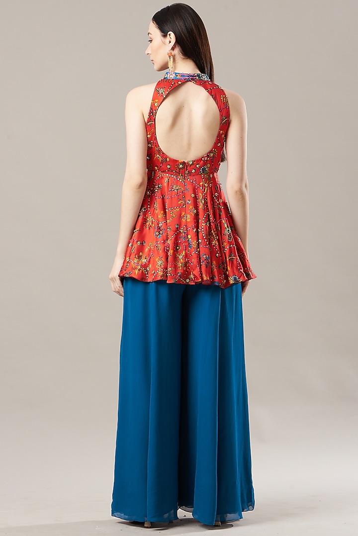 Blue Georgette Wedding Sharara Set by DiyaRajvvir at Pernia's Pop Up Shop