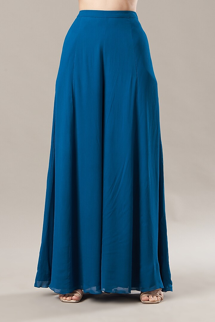 Blue Georgette Wedding Sharara Set by DiyaRajvvir at Pernia's Pop Up Shop