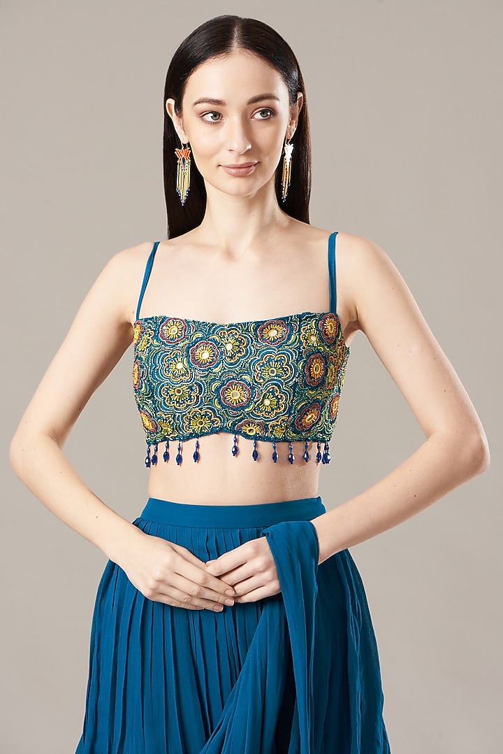 Orange Printed Jacket Skirt Wedding Saree Set by DiyaRajvvir at Pernia's Pop Up Shop
