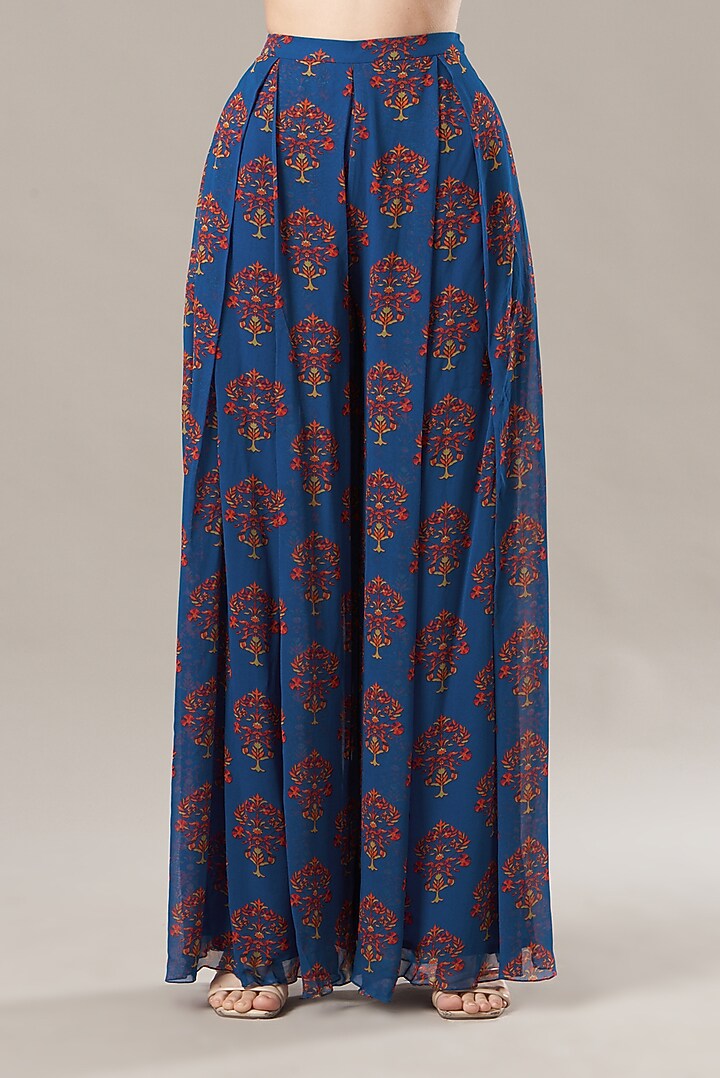 Cobalt Blue Printed Pant Set by DiyaRajvvir at Pernia's Pop Up Shop